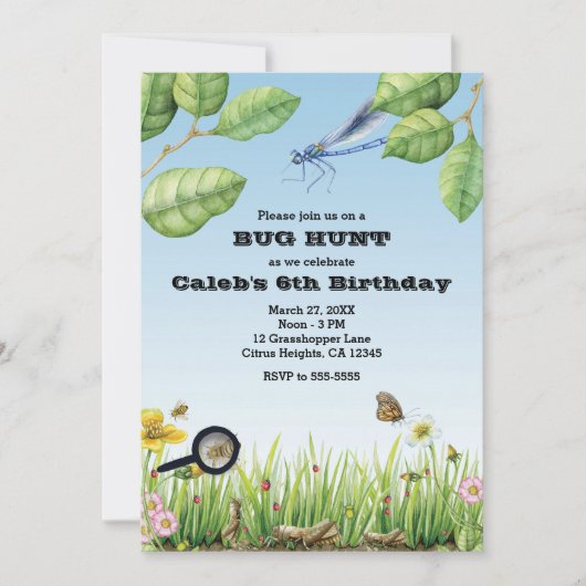 バグ!昆虫狩りアウトドア誕生日パーティー 招待状 (正面)