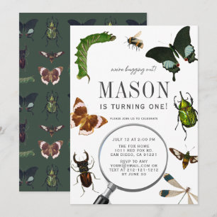 バグ＆昆虫 ヴィンテージ 男の子 1歳 誕生日 招待状