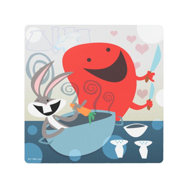 バグBUNNY™とゴッサマーお洒落の食事の準備 メタルプリント (正面)