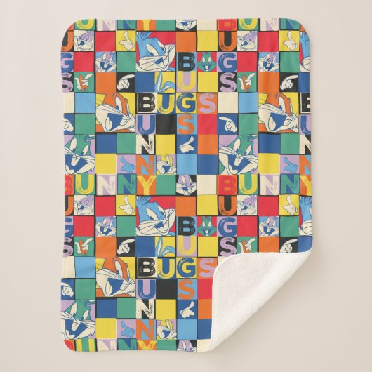 バグBUNNY™名カラフル前と顔市松模様に シェルパブランケット (正面)