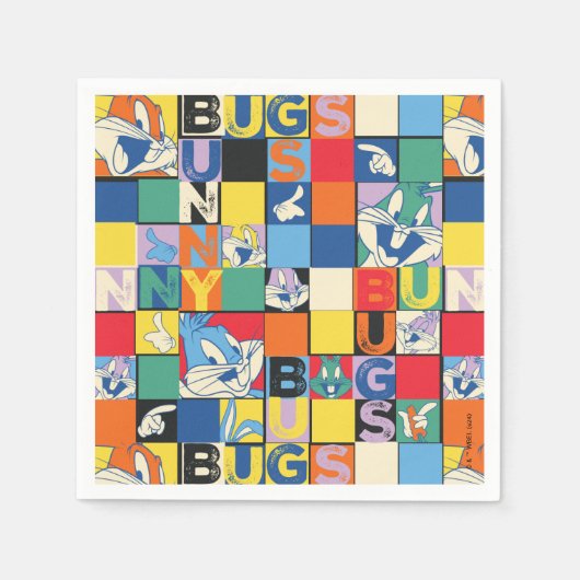 バグBUNNY™名カラフル前と顔市松模様に スタンダードカクテルナプキン (正面)