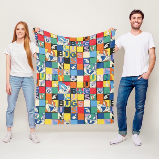 バグBUNNY™名カラフル前と顔市松模様に フリースブランケット (インサイチュ)