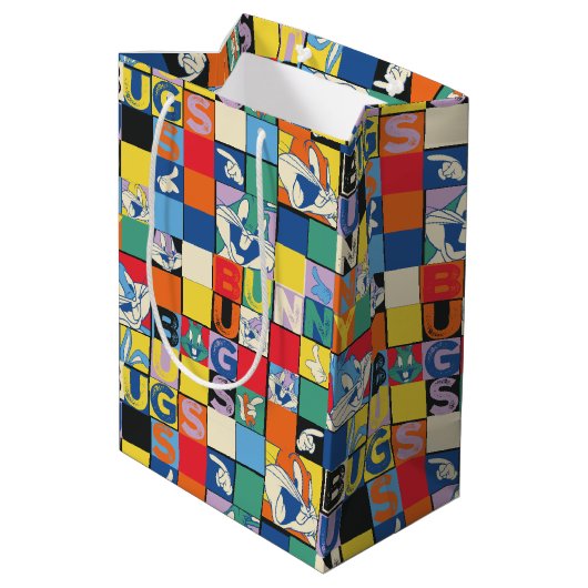 バグBUNNY™名カラフル前と顔市松模様に ミディアムペーパーバッグ (裏面アングル)