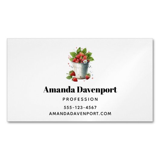 バケットで摘んだ新鮮なイチゴ マグネット名刺 (正面)