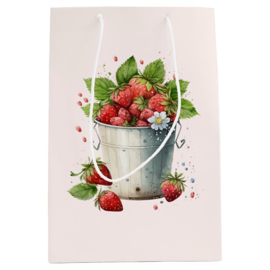 バケットで摘んだ新鮮なイチゴ ミディアムペーパーバッグ (正面)