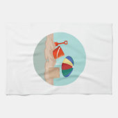 バケットとスペードサークルビーチシーンイラストレーション キッチンタオル (横)