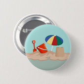 バケットとスペードサークルビーチシーンイラストレーション 缶バッジ (正面&裏面)