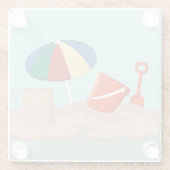 バケットとスペードビーチシーンイラストレーション ガラスコースター (裏面)