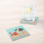 バケットとスペードビーチシーンイラストレーション スクエアペーパーコースター (インサイチュ)
