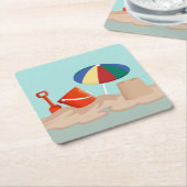 バケットとスペードビーチシーンイラストレーション スクエアペーパーコースター (アングル)