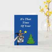 バケットの電気工事士がツリーに星を飾るクリスマスカード カード (黄色い花)