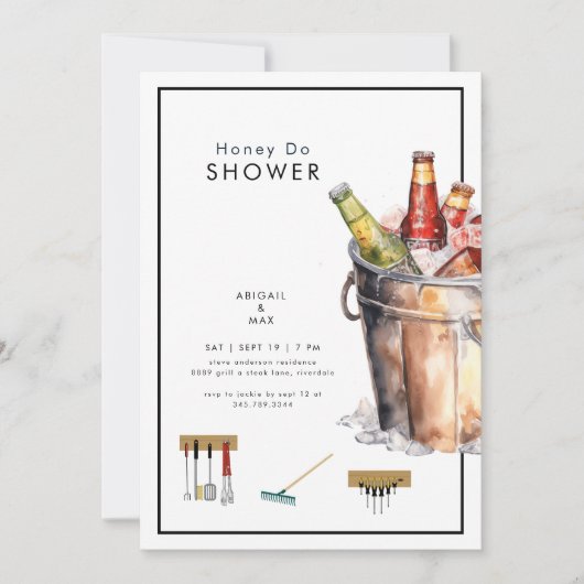 バケットオブビールハニードカップルウェディングシャワー 招待状 (正面)