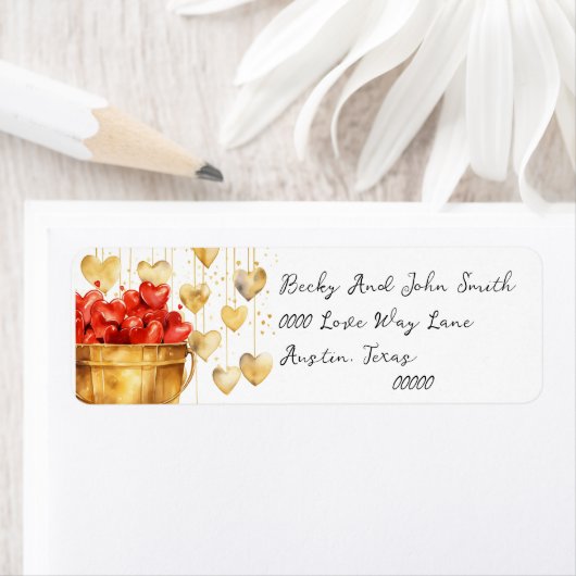 バケットフル赤いハートと金ゴールドラブハート ラベル (インサイチュ)