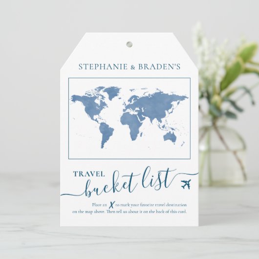 バケットリスト旅行アドバイスラベルシェイプカードブルー (スタンド正面)