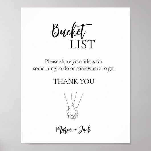 バケットリスト結婚式の受付ブライダルシャワーのサイン ポスター (正面)
