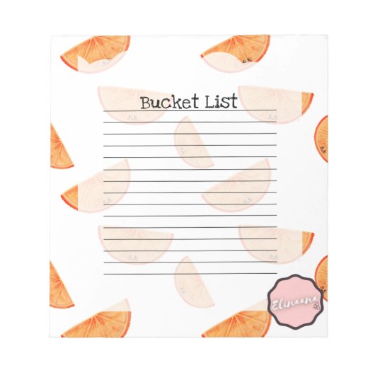 バケットリスト、かわいいオレンジ ノートパッド (正面)