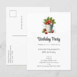 バケット内のイチゴ誕生日 インビテーションポストカード