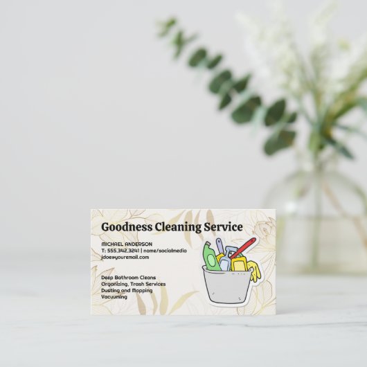 バケット内のルームクリーニングツール 名刺 (スタンド正面)