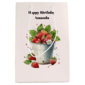 バケット誕生日で摘んだ新鮮なイチゴ ミディアムペーパーバッグ (正面)