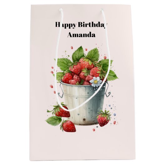 バケット誕生日で摘んだ新鮮なイチゴ ミディアムペーパーバッグ (正面)