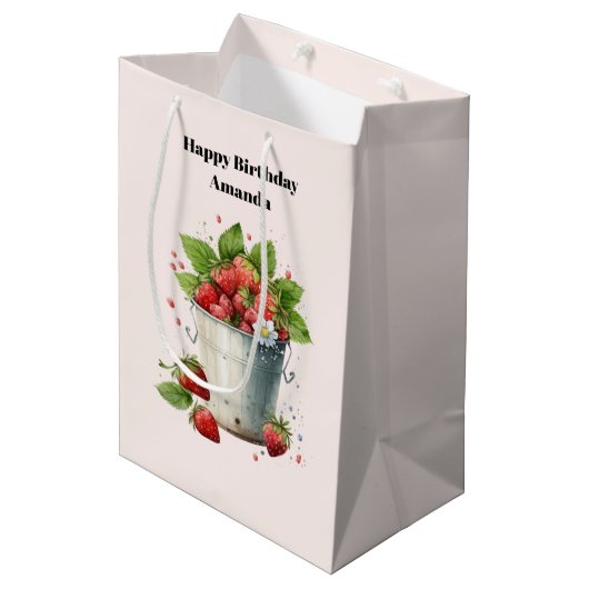 バケット誕生日で摘んだ新鮮なイチゴ ミディアムペーパーバッグ (正面アングル)
