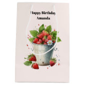 バケット誕生日で摘んだ新鮮なイチゴ ミディアムペーパーバッグ (裏面)