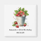 バケット誕生日の新鮮なイチゴ マグネット (正面)