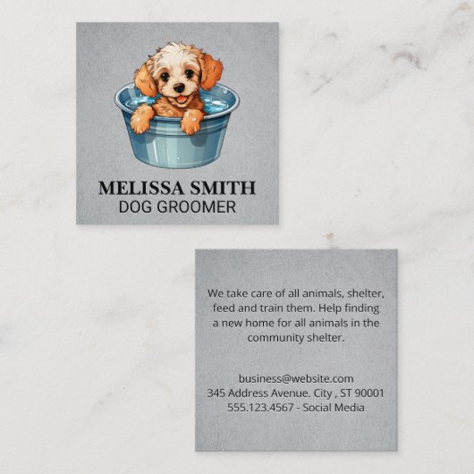 バケツに入ったかわいい子犬 スクエア名刺 (正面/裏面)