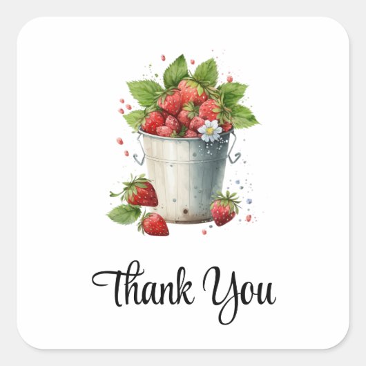 バケツに入ったイチゴありがとう スクエアシール (正面)