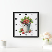 バケツに入ったイチゴ スクエア壁時計 (ホーム)
