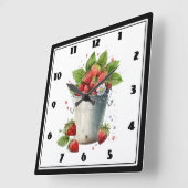 バケツに入ったイチゴ スクエア壁時計 (傾斜)