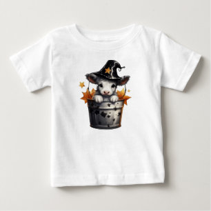 バケツに入った愛らしいハロウィーン牛 ベビーTシャツ