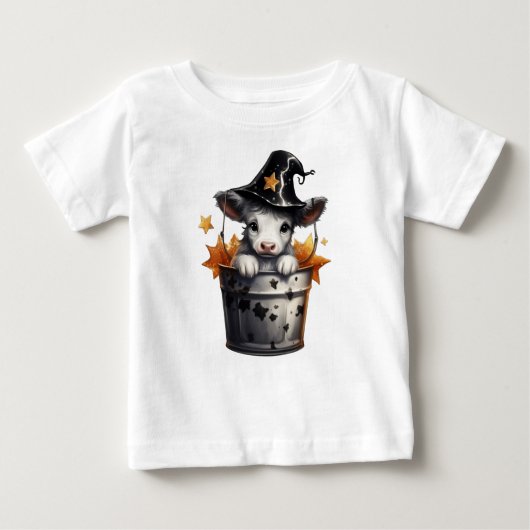 バケツに入った愛らしいハロウィーン牛 ベビーTシャツ (正面)