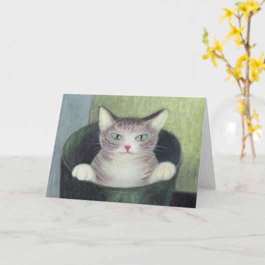 バケツに入った猫 カード (黄色い花)
