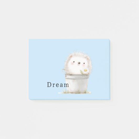 バケツの中のかわいい青い庭のハリネズミ ポストイット (正面)