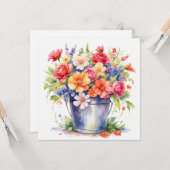 バケツの水彩夏の庭の花 カード (正面/裏面インサイチュ)