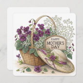 バケツの紫の花の母の日カード シーズンカード (正面/裏面)