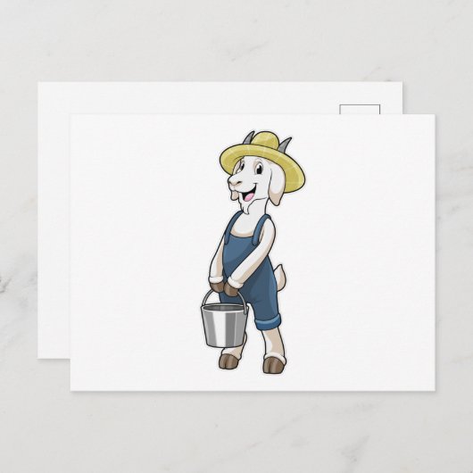 バケツを持つヤギの農夫 ポストカード (正面/裏面)