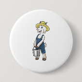 バケツを持つ農家としてのヤギ 缶バッジ (正面)