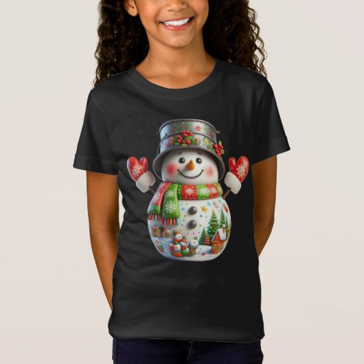バケツを頭にのせた雪だるま、クリスマス、作者 Na Tシャツ (正面)