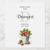 バケツワインで収穫した新鮮なイチゴ作り ワインラベル (シングルラベル)