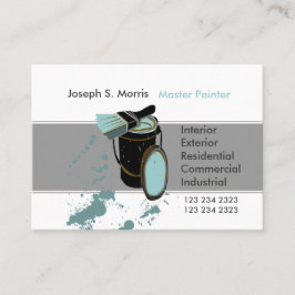 バケツ及びブラシの青いペンキのモダンな塗装業者 名刺