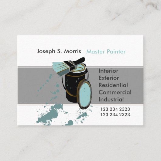 バケツ及びブラシの青いペンキのモダンな塗装業者 名刺 (正面)