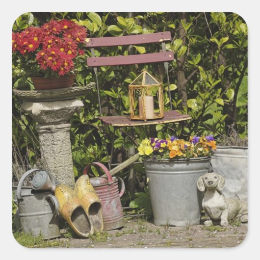 バケツ、くつ、花、ザーンス·シャンズ。 スクエアシール (正面)