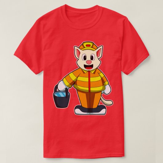 バケツ・オブ・ウォーターで消防士の猫 Tシャツ (デザイン正面)