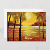 バケーションの夕焼けと海とパームツリーが大好き ポストカード (正面/裏面)