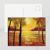 バケーションの夕焼けと海とヤシの木が大好き ポストカード (正面/裏面)