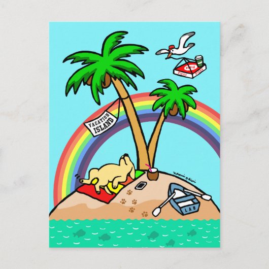 バケーションアイランドイエローラブラドールハガキ ポストカード (正面)