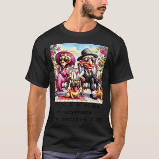 バケーションカートに乗った退職した楽しいカップルとクールなパグ Tシャツ