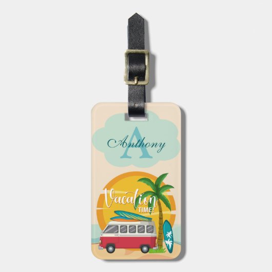 バケーションタイムサマービーチをテーマパーソナライズされた ラゲッジタグ (正面縦)
